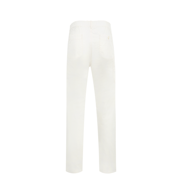Image 2 of 3 - WHITE - ORSLOW French Work Pants featuring button fly, partially elasticated waist, utility pocket on right thigh, rinsed and slightly tapered fit. 100% cotton. Made in Japan.