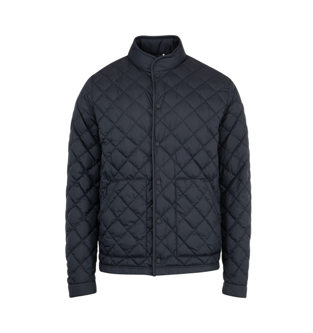 Image 1 of 3 - NAVY - MONCLER Oise Jacket featuring diamond quilt throughout, two patch pockets on front, stand collar and snap button closure. 100% polyester.