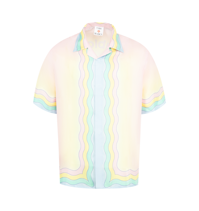 Image 1 of 2 - MULTI - CASABLANCA For The Love of Dance Silk Shirt featuring graphic printed throughout, open spread collar, concealed button closure and short sleeves. 100% silk. Made in Italy.