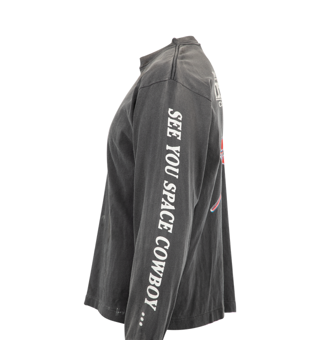 Image 4 of 4 - BLACK - SAINT MICHAEL Easy Come Tee featuring long lseeves, crew neck, graphic print on front back and sleeves and distressing throughout. 100% cotton.