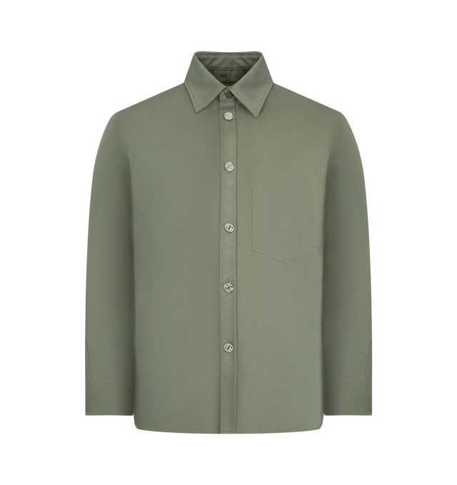 Image 1 of 2 - GREEN - GIVENCHY Overshirt featuring long-sleeved overshirt, classic collar, button closure, buttoned cuffs, chest pockets and relaxed fit. Made in Portugal.