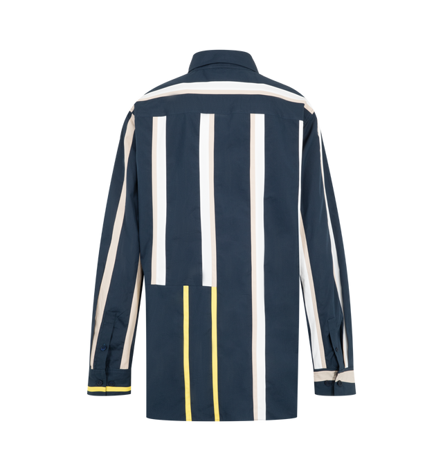 Image 2 of 2 - BLUE - Loewe Womens Striped Shirt is crafted from lightweight cotton poplin. Features a regular fit, classic collar, button-front closure, buttoned cuffs, striped patchwork detailing, and Double L embroidery at the front. Main Material: 100% Cotton. Made in Madagascar.