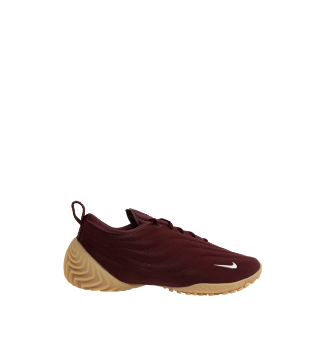Image 1 of 5 - RED - NIKE Astra Ultra Sneaker featuring luxe upper with rippling design lines, sleek, low-profile silhouette, asymmetrical velvet laces, rounded toe, heel pull tab and rubber outsole.