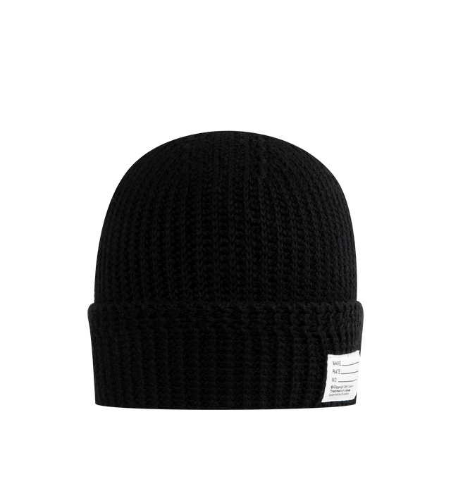 Image 1 of 2 - BLACK - VISVIM Cotton Knit Beanie featuring ribbed construction, rolled cuff with interior and exterior woven logo tags. 100% cotton.