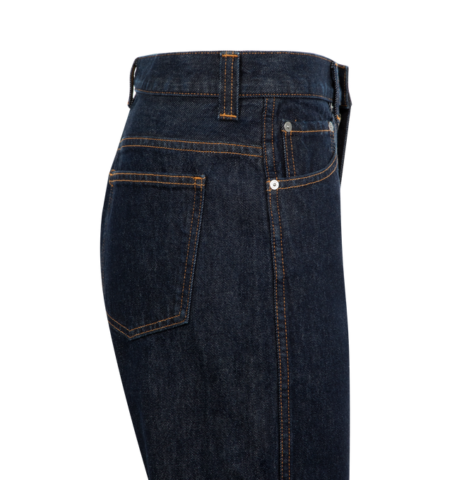 Image 3 of 3 - BLUE - KHAITE Bonnie Jean featuring a relaxed silhouette that combines classic five-pocket denim detailing with a dropped rise. Finished by hand. 100% cotton.