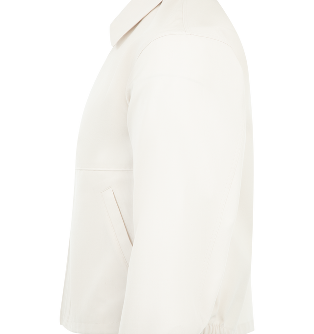 Image 5 of 5 - WHITE - VISVIM Somer Swing Top featuring two side pockets, zipper closure, one inner pocket on left, pressed finish and graphic print on back. 62% wool, 38% silk. Made in Japan.