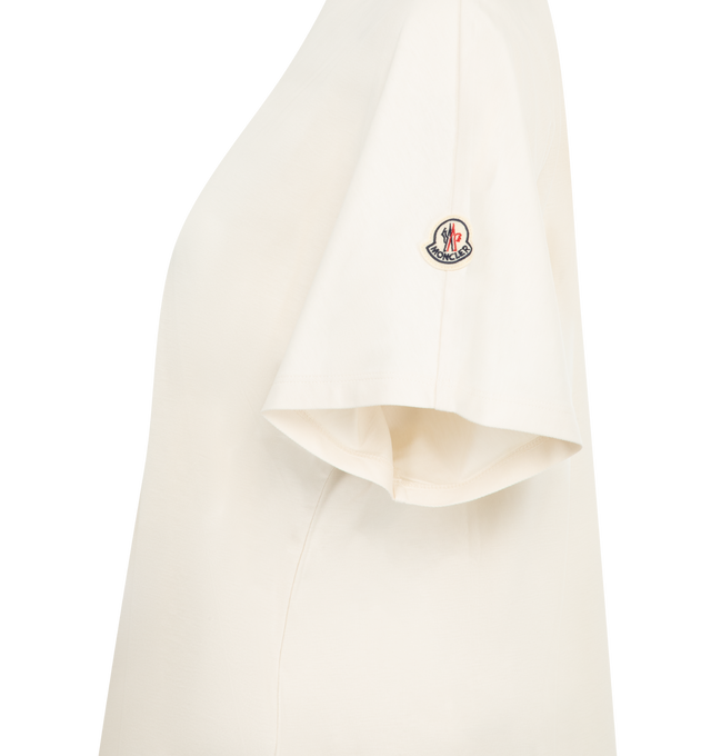 Image 3 of 3 - WHITE - MONCLER Logo Shirt featuring cotton jersey, ribbed crew neck, short sleeves and logo on front. 100% cotton.