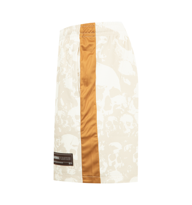 Image 3 of 3 - NEUTRAL - PLEASURES Despair Active Short featuring print throughout, stripe down leg, elastic waist and logo patch on leg. 94% polyester, 6% spandex technical knit.