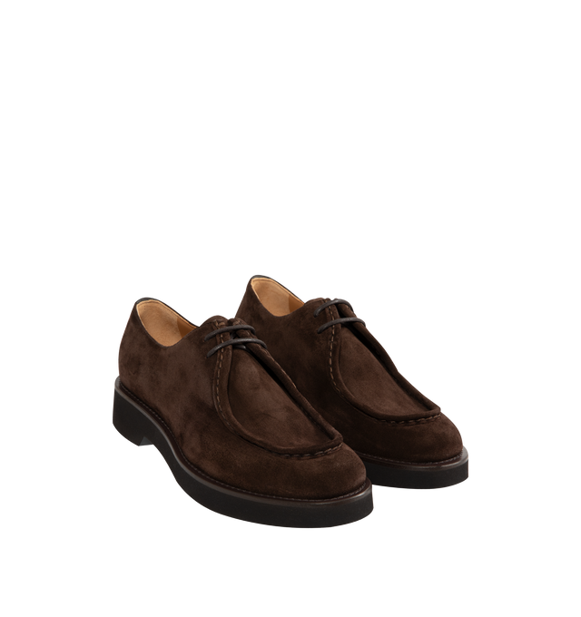Image 2 of 4 - BROWN - CHURCH'S Nelly City Lace Up Shoe featuring derby lace-up shoes with handmade apron-toe seam, suede leather, Paraboot inspired lacing, metal under-eyelets and lightweight EVA sole.