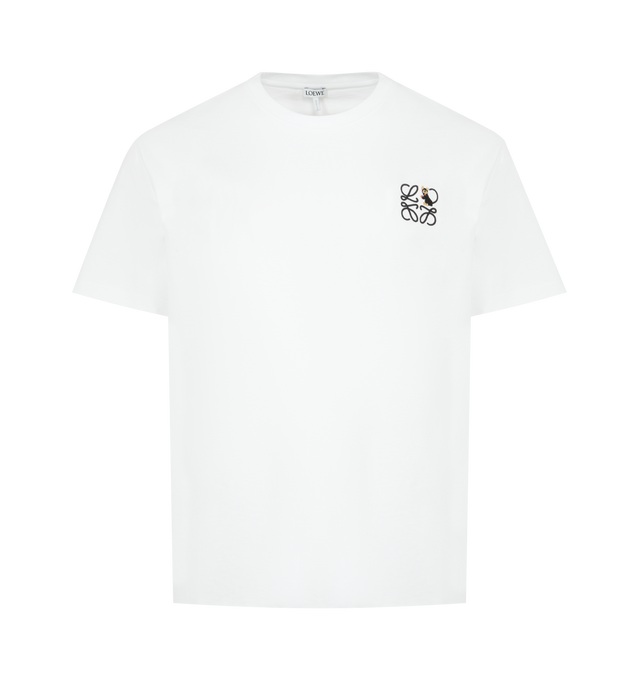 Image 1 of 2 - WHITE - LOEWE Relaxed Fit T-shirt in lightweight cotton featuring a Futurist Cat and Anagram embroidery on the chest, relaxed fit, regular length, crew neck and ribbed collar. Cotton. Made in Portugal.