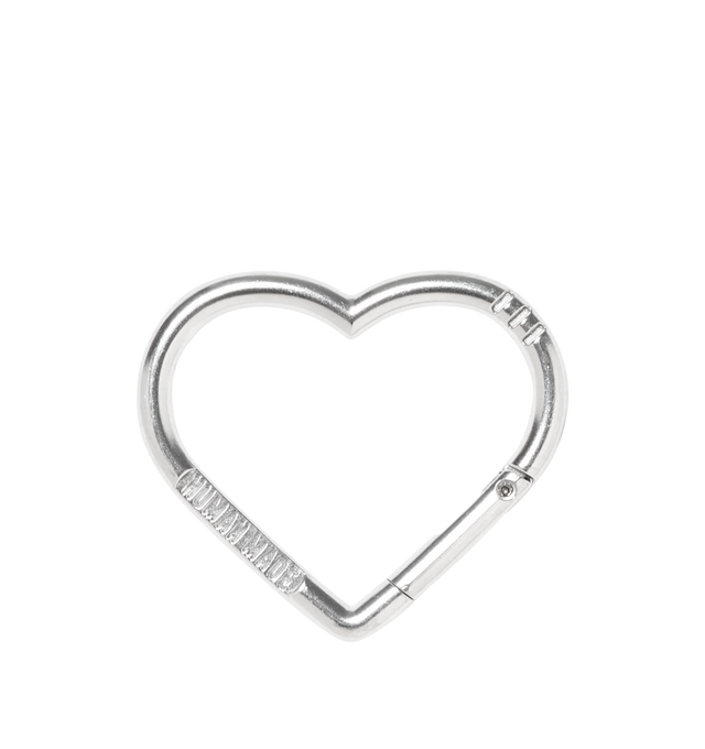 Image 1 of 2 - SILVER - HUMAN MADE Heart Carabiner featuring lightweight aluminum, strong rust resistance, straight gate design and HUMAN MADE and DRY ALLS engraving. 5 x 5cm. Aluminium.