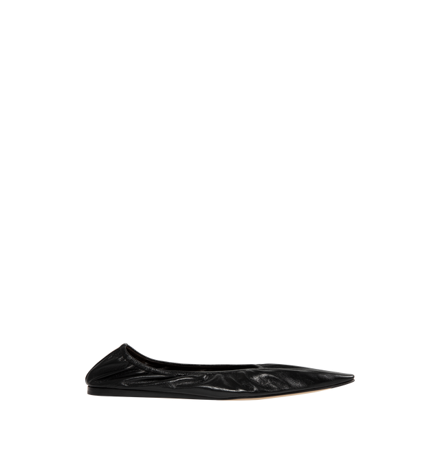 Image 1 of 4 - BLACK - THE ROW Liisa Flat Shoe featuring minimal flat shoe in soft lambskin leather with pointed toe, soft elastic trim, and leather sole. 100% lambskin leather. Leather sole. Made in Italy.