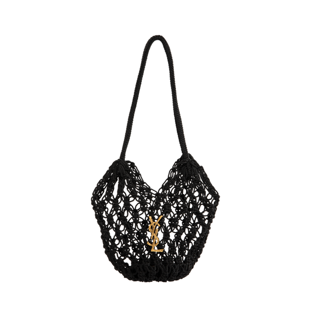 Image 1 of 3 - BLACK - SAINT LAURENT Crochet Hobo Bag featuring a strap for shoulder carry, open weave and bronze-tone hardware. Acetate, acrylic, brass. Made in Italy.