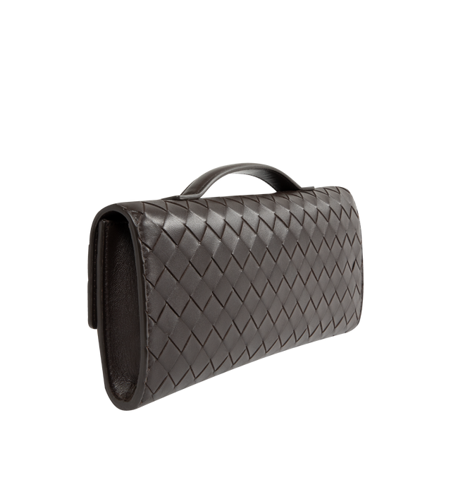 Image 2 of 4 - BLACK - BOTTEGA VENETA Andiamo Clutch featuring top handle, intrecciato leather with signature metallic knot closure, six card slots and one additional pocket. 5.1" x 12.2" x 1.2. Lambskin, calfskin. Made in Italy.