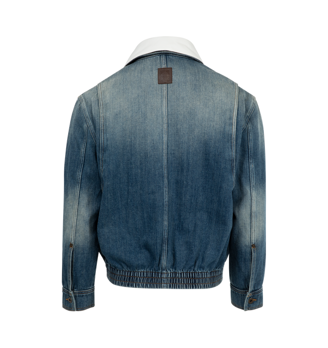 Image 2 of 3 - BLUE - LOEWE Denim Zip Jacket featuring long sleeves with button cuffs, elastic waist, zip front closure, classic collar and slit pockets. Cotton.