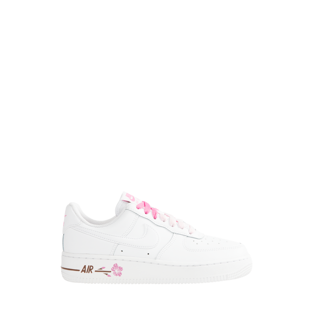 Image 1 of 5 - WHITE - NIKE Air Force 1 '07 SE "Cherry Blossom" Sneaker featuring real and synthetic leather, subtle floral details, Nike Air unit and rubber outsole with classic pivot circles.