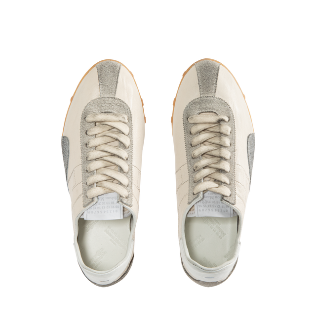 Image 5 of 5 - WHITE - MAISON MARGIELA Sprinters Sneaker featuring layered construction in calfskin, tripon leather, and hairy sued, tonal contrasts, studded rubber sole, numeric logo on tongue, code 22 at the outsole and four stitches at the back. Made in Italy
