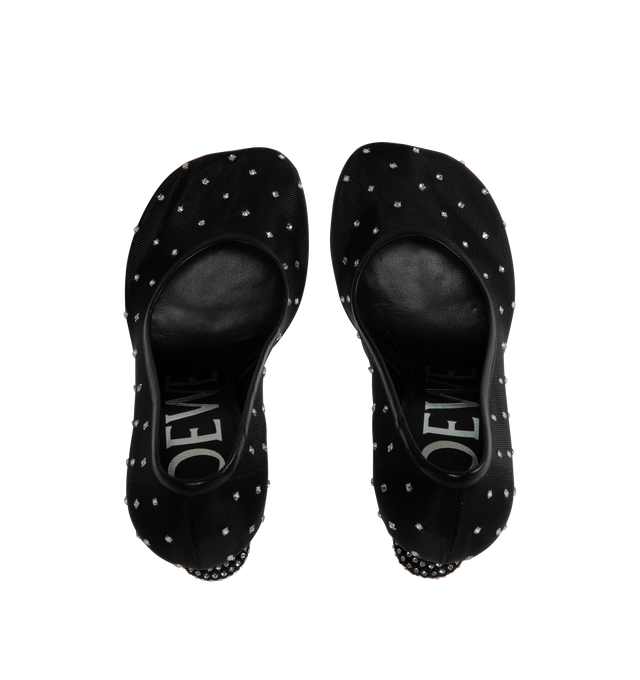 Image 4 of 4 - BLACK - LOEWE LOEWE TOY PUMP 90 has an unlined mesh, leather lining and outolse and is embellished with rhinestones. This pump features the signature petal toe shape and lacquered Toy heel. 
