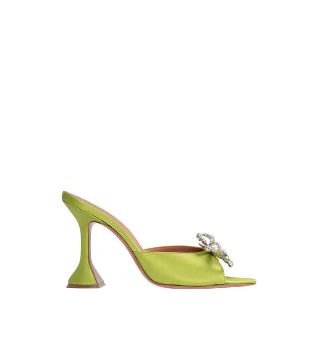 Image 1 of 4 - GREEN - AMINA MUADDI Rosie satin slipper mules featuring a 95mm flared heel. Satin, leather. Made in Italy.  