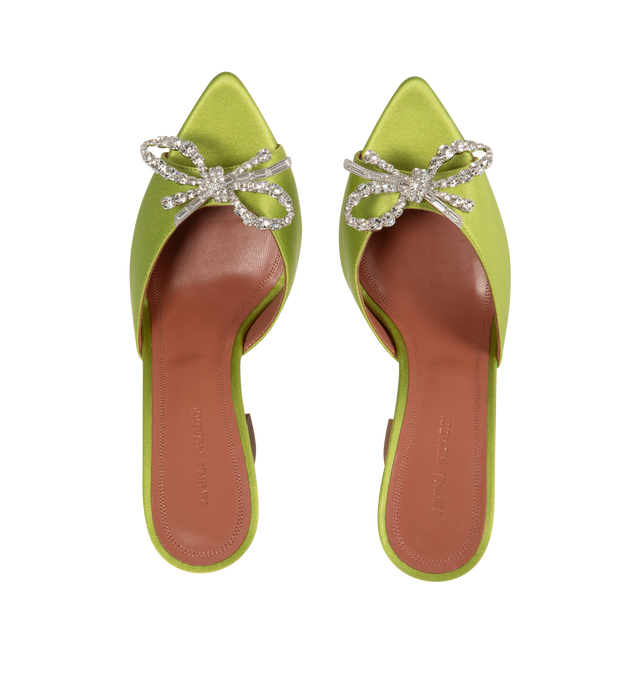 Image 4 of 4 - GREEN - AMINA MUADDI Rosie satin slipper mules featuring a 95mm flared heel. Satin, leather. Made in Italy.  