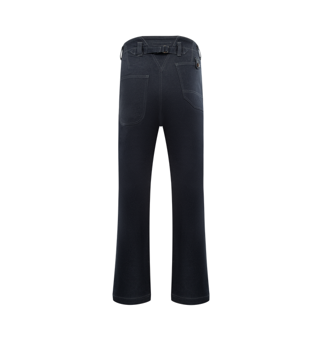 Image 2 of 3 - BLUE - JUNYA WATANABE Flared Jeans featuring button waist, zip fly, high rise, adjustable tab at back, belt loops at waist and flare hem. 100% cotton. Made in Japan.