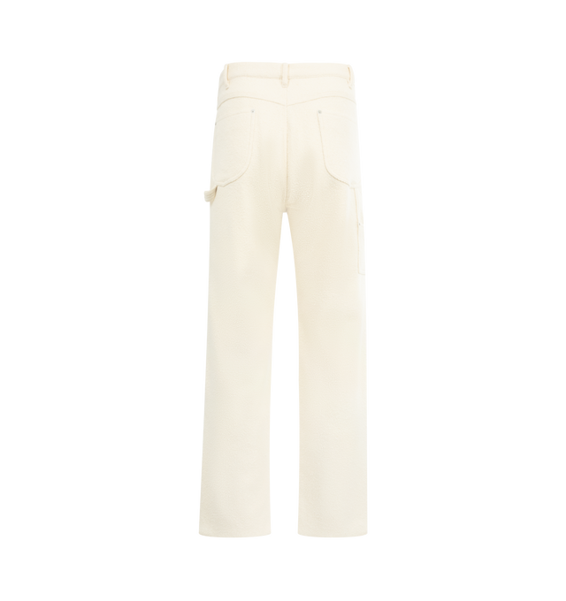 Image 2 of 3 - WHITE - AURALEE Homespun Tweed Painter Pants featuring 5 pocket style, button zip closure, wide-leg and hammer loops along the sides. 100% wool.