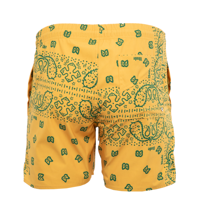 Image 2 of 4 - YELLOW - RHUDE Bandana Swim Short featuring pull-on styling with elastic waistband and front drawstring tie closure, mesh brief lining, 3-pocket styling and lightweight ripstop fabric. 100% polyester. Lining: 85% nylon, 15% spandex. 