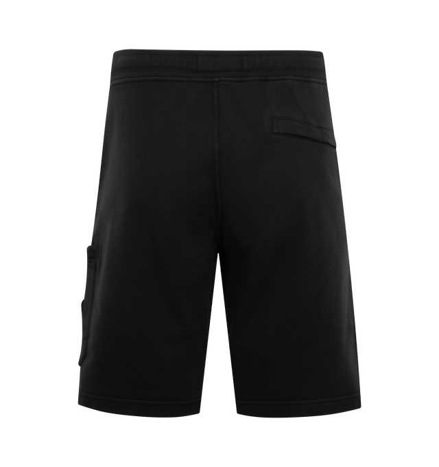 Image 2 of 3 - BLACK - STONE ISLAND Shorts featuring standing hand pockets, one pocket on back with fixed flap and hidden snap, patch pocket on left leg with hidden zipper and Stone Island badge, elasticated waistband with drawstring, zipper fly, overlock seams and regular fit. 100% cotton.