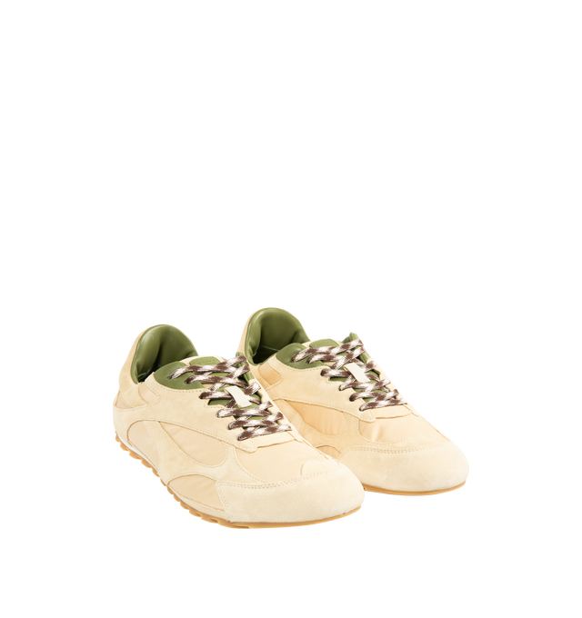 Image 2 of 5 - NEUTRAL - BOTTEGA VENETA Orbit Flash Sneaker featuring low-top, lace-up, soft suede and lightweight nylon, leather trims and rubber outsole. Made in Italy.