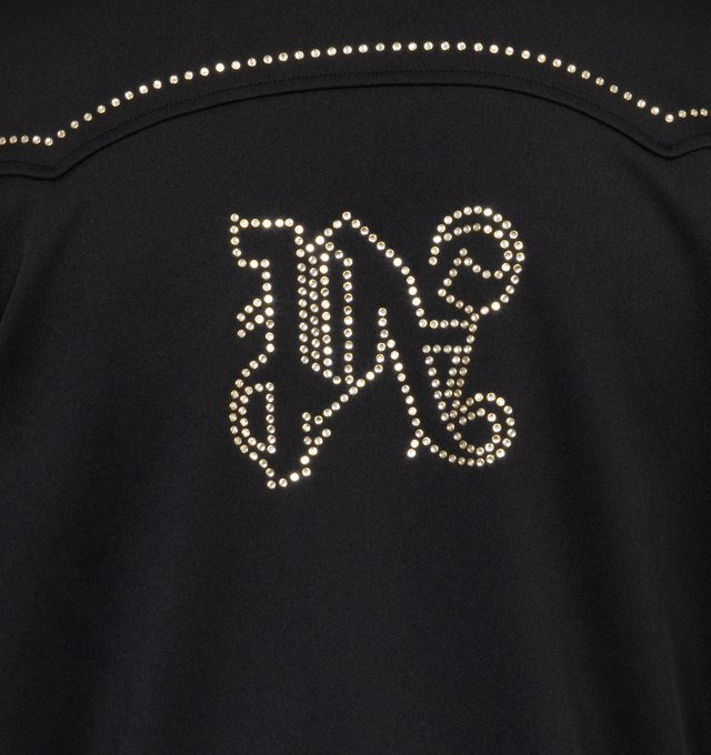 Image 4 of 4 - BLACK - PALM ANGELS Monogram Stud Track Jacket featuring zip up front, seams embroidered with silver mini studs and monogram on back with studs. 100% polyester. 