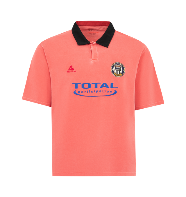 Image 1 of 2 - PINK - MARTINE ROSE Oversized Polo featuring contrasting collar, embroidered logo, polo collar and short sleeves. 100% cotton.