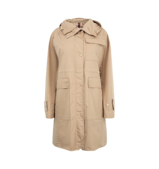 Image 1 of 4 - NEUTRAL - Moncler Meudon Jacket and Detachable Vest has a hooded drawstring neck, a 2-way zip front closure with a snap-over placket, a detachable quilted vest, snap cuffs, flap pockets, and an adjustable drawstring waist. Down and feather fill. Polyester and cotton exterior.