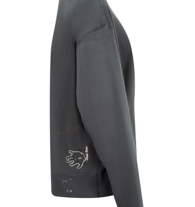 Image 3 of 3 - GREY - CHIMALA Crew Sweat Top featuring crew neck, long sleeves, ribbed neck hem and cuffs and paint-splatter detailing. 100% cotton fleece. Made in Japan.