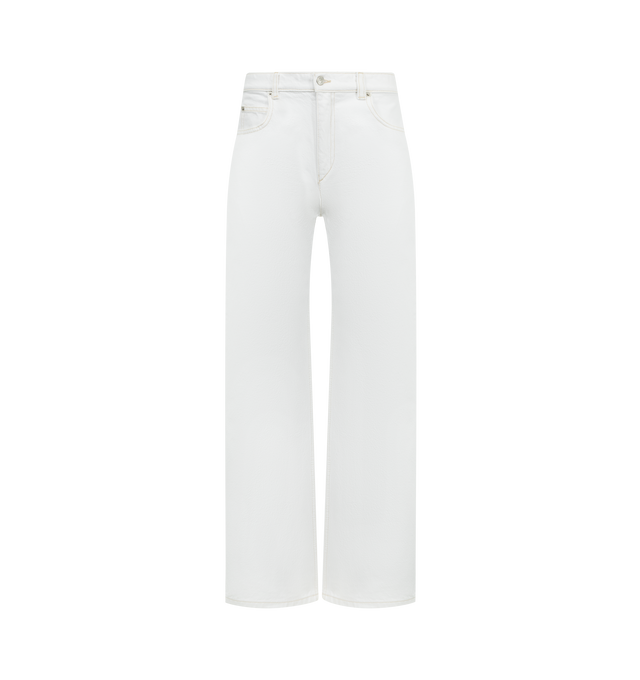 Image 1 of 3 - WHITE - ISABEL MARANT Dromie Jean featuring 5-pocket straight-leg cotton denim jeans, fitted waistband with loops, "Isabel Marant" engraved metal button and concealed zipper fly, leather label in back with an embossed "Isabel Marant" logo, relaxed straight legs and medium-rise waist. 100% cotton.
