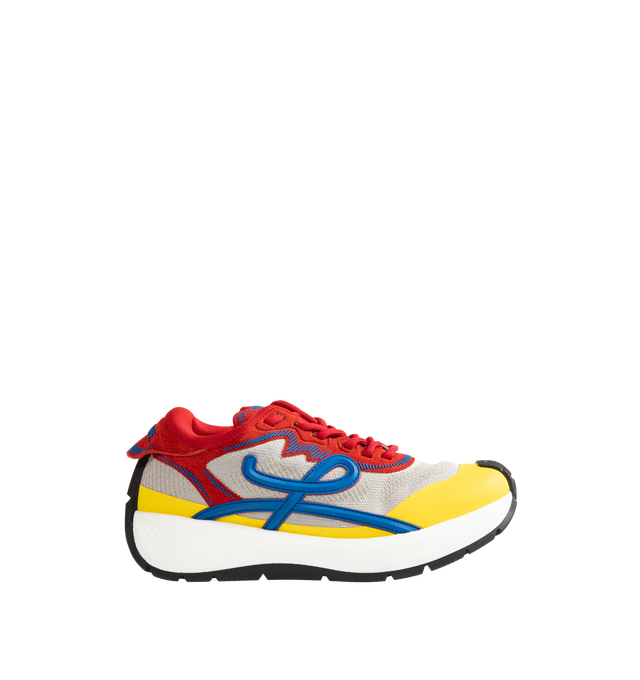 Image 1 of 5 - MULTI - Loewe Men's Pogo Sneakers are crafted from technical knit and suede and feature a bold silhouette with a layered upper and textured two-piece sole. Designed with double laces, the signature L monogram at the side. Main Material: Technical Knit and Suede. Lining: Technical Fabric. Sole: Rubber. Heel Height: 4 cm. Made in Italy.