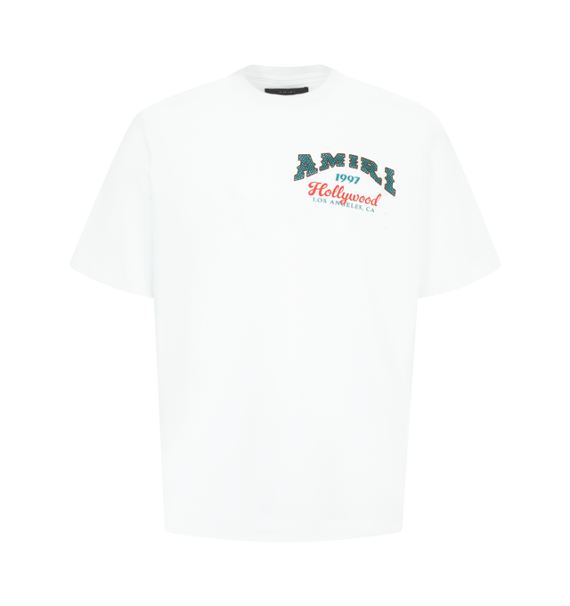 Image 1 of 2 - WHITE - Amiri Men's Hollywood Oversized Tee is crafted from soft cotton and features a relaxed oversized silhouette detailed with Hollywood-inspired graphics across the front and back. Main Material: Cotton. Fit: Oversized. Details: Graphic Prints at Front and Back.