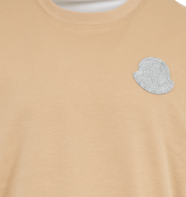 Image 3 of 3 - BROWN - MONCLER Logo Reversible T-Shirt featuring combed cotton jersey, reversible, ribbed crew neck, short sleeves and logo patch. 100% cotton.