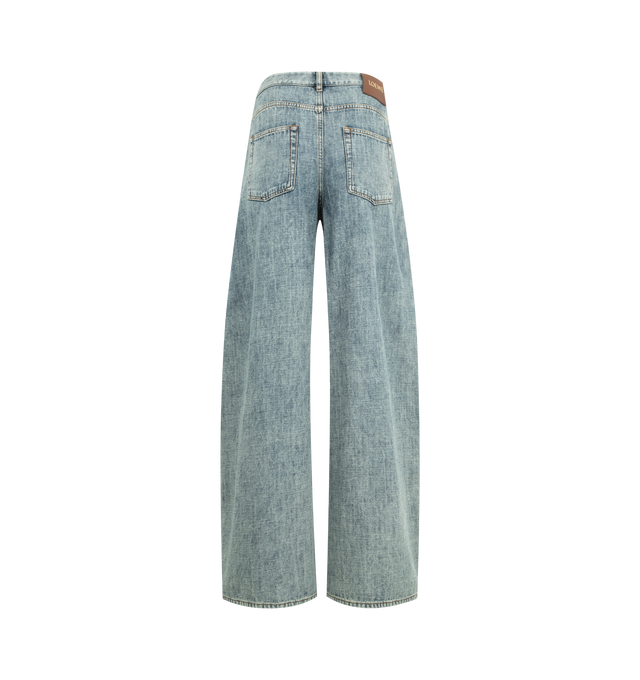 Image 4 of 5 - BLUE - Loewe Jeans in lightweight cotton blend denim featuring an adjustable self belt and pleats at the front. Regular fit, regular length, Mid waist, straight leg with concealed zip fly, slash pockets, rear patch pockets and LOEWE engraved D-ring, LOEWE embossed leather patch placed at the back. Made in Italy.