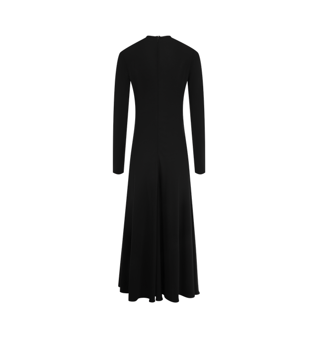 Image 2 of 3 - BLACK - The Row Women's Dina Dress is crafted from fluid matte viscose jersey and features a long-sleeve crewneck silhouette with a fitted bodice and flared skirt that falls just above the ankle. Designed with godet construction for fluid movement and a smooth, continuous drape, this designer dress is finished with a concealed center-back zipper closure. Main Material: 100% Viscose. Fit: Fitted Bodice with Flared Skirt. Neckline: Crewneck. Closure: Concealed Center-Back Zipper. Details: Godet