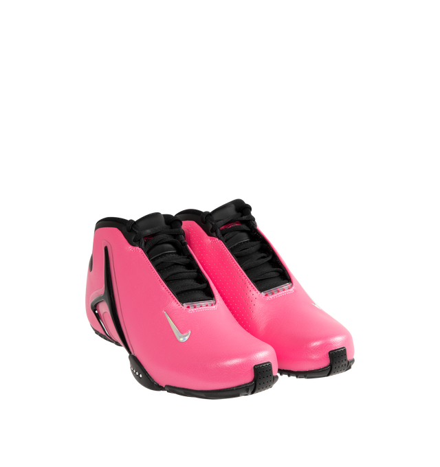 Image 2 of 5 - PINK - Nike Womens Air Zoom Hyperflight Sneakers feature a synthetic leather upper. Designed with a high-collar silhouette, lace-up closure, responsive Air Zoom cushioning, plush foam midsole, and durable rubber outsole. Upper: Synthetic Leather; Cushioning: Air Zoom; Midsole: Foam; Outsole: Rubber. Imported