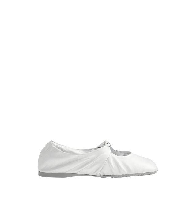 Image 1 of 4 - SILVER - LOEWE Pebble Soft ballerina in supple laminated nappa lambskin with a flexible upper engineered for extra comfort, featuring a metallic pebble with an Anagram engraved detail, a signature petal toe shape, engraved Anagram on pebble, padded leather insole and anagram embossed rubber outsole. Laminated lambskin. Made in Italy.