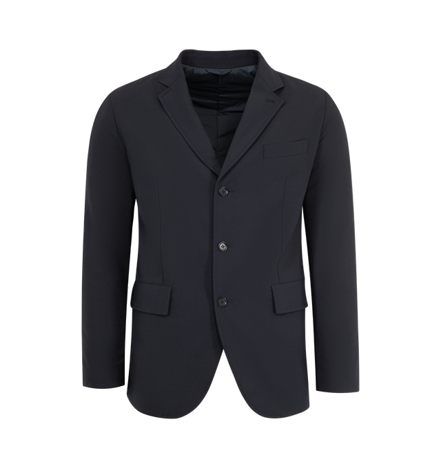 Image 1 of 2 - NAVY - ASPESI Kuki Jacket featuring comfort techno wool flannel jacket, light and soft wad padding, three-button fastening, classic lapels, breast pocket, two flap pockets, central rear vent and slim fit. 53% PL, 43% WV, 4% EA.