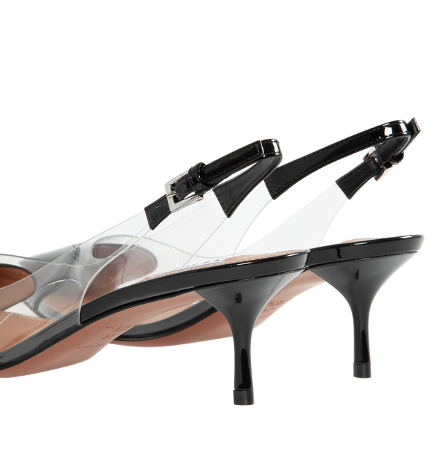 Image 3 of 6 - BLACK - ALAIA Heart Slingbacks in Patent Lambskin featuring clear vamp, pointy cap toe with a patent-leather heart and adjustable slingback strap with buckle closure. 55MM. Leather and synthetic upper. Leather lining. Leather and rubber sole. Made in Italy.