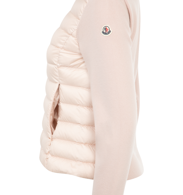 Image 3 of 3 - Rose - Moncler Zip-Front Cardigan has a 2-way zip front closure, side zip pockets, and a rubberized logo patch. Down and feather fill.