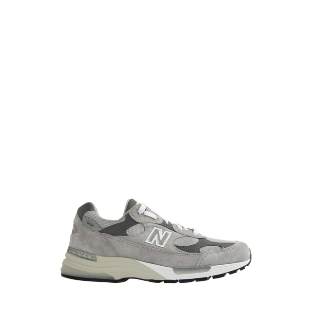 Image 1 of 5 - GREY - NEW BALANCE 992 Core Sneaker featuring ABZORB cushioning at heel and forefoot absorbs impact through a combination of cushioning and compression resistance, combination ENCAP and C-CAP midsole, reflective accents designed to catch the light and NDurance rubber outsole. Suede overlays and mesh upper.