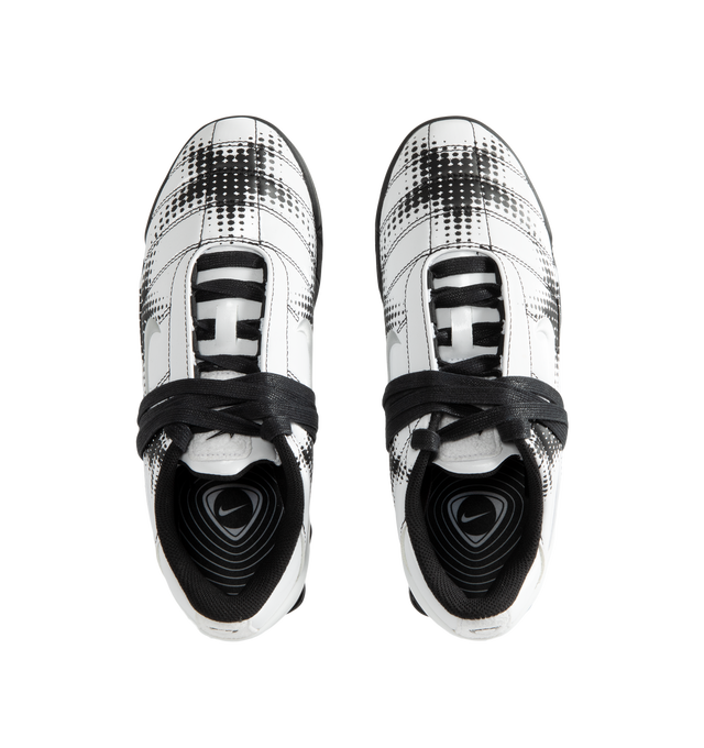 Image 5 of 5 - WHITE - Nike Women's Total 90 Shox Magia Sneakers feature a premium nubuck leather upper with oversized laces and printed graphic detailing, combining the iconic design of the Total 90 with a sleek, tonal finish. Inspired by early-2000s soccer style, these lifestyle sneakers pair signature Nike Shox cushioning with a durable rubber outsole for responsive comfort and everyday wear. Main Material: Nubuck Leather. Midsole: Nike Shox. Sole: Rubber.