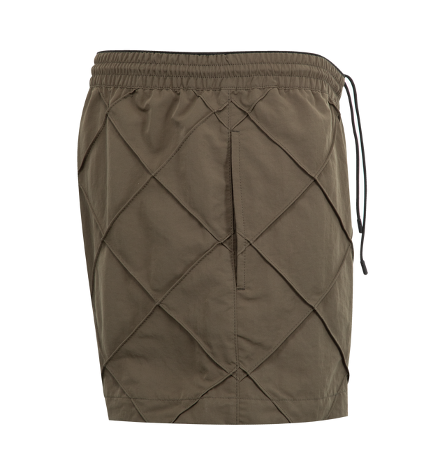 Image 3 of 3 - GREEN - BOTTEGA VENETA Nylon Intrecciato Pattern Swim Shorts featuring technical micro faille nylon with Intrecciato-inspired pattern, elasticated waistband and lined. 100% polyamide. Made in Italy.