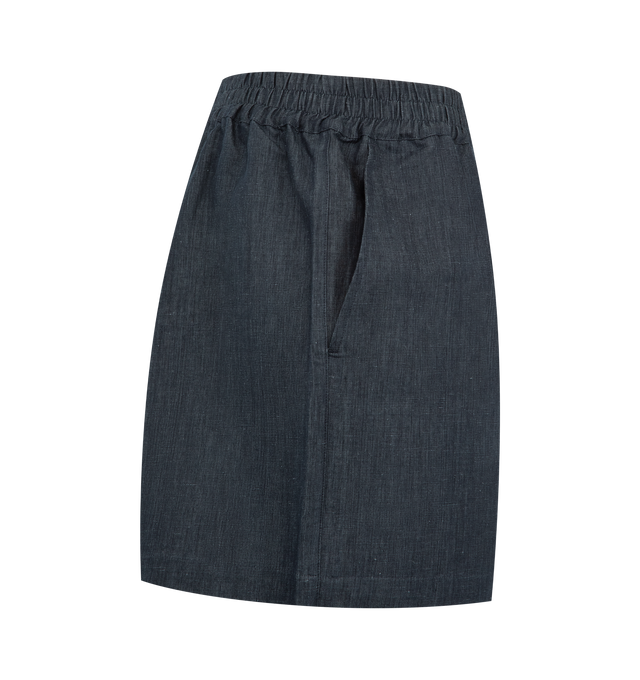 Image 3 of 3 - BLUE - STUDIO NICHOLSON Elio Short featuring elasticated waist, slant pockets, cropped length and relaxed fit. 50% cotton, 50% linen. Made in Portugal.