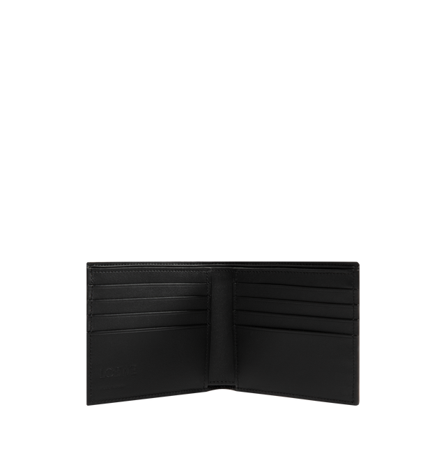Image 3 of 3 - BLACK - Loewe Mens Logo Cardholder is crafted from shiny calfskin. Features four card slots, one central pocket, embossed and printed bi-color archive-inspired LOEWE logo, and calfskin lining. Main Material: Shiny Calfskin; Lining: Calfskin. Dimensions: 10.3cm W x 7.5cm H x 0.3cm D. Made in Spain.