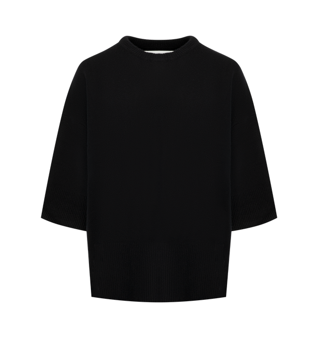 Image 1 of 2 - BLACK - EXTREME CASHMERE Sassie Sweater featuring relaxed-fit, crew-neck, short sleeves that fall to the elbow, medium-weight cashmere and rib-knit cuff, neckline and hem. 100% cashmere.